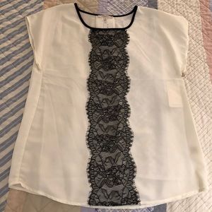 NWT 41 Hawthorn Blouse Large, White/Black Lace